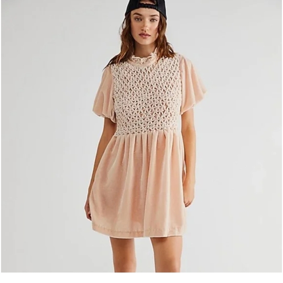 Free People Blush Crochet Mini Dress - Picture 1 of 8
